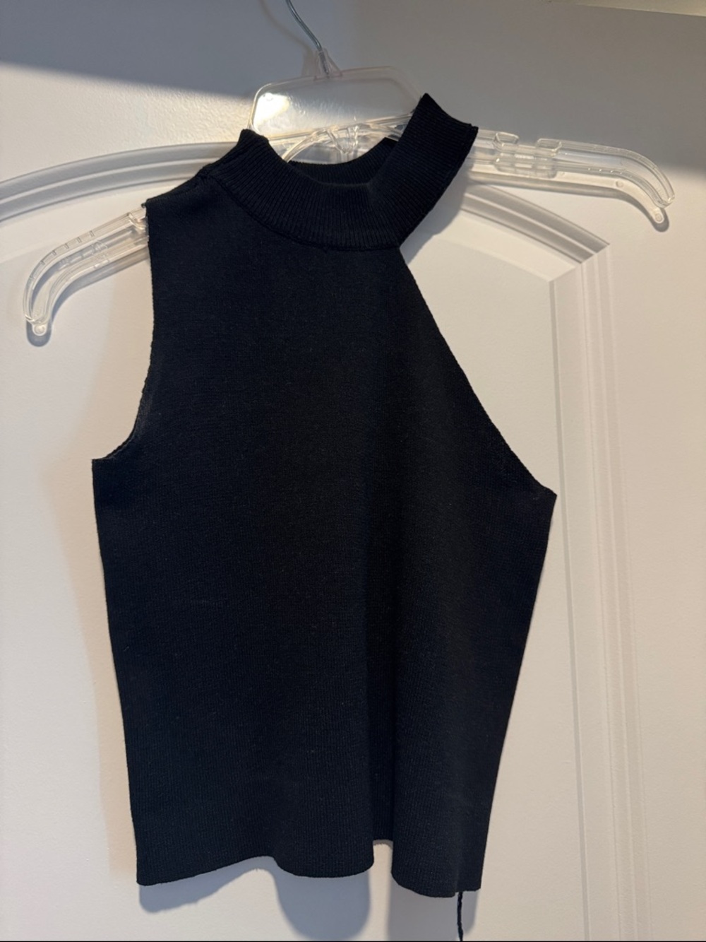 Asymmetrical one sleep Mock Neck Knit Top - Black